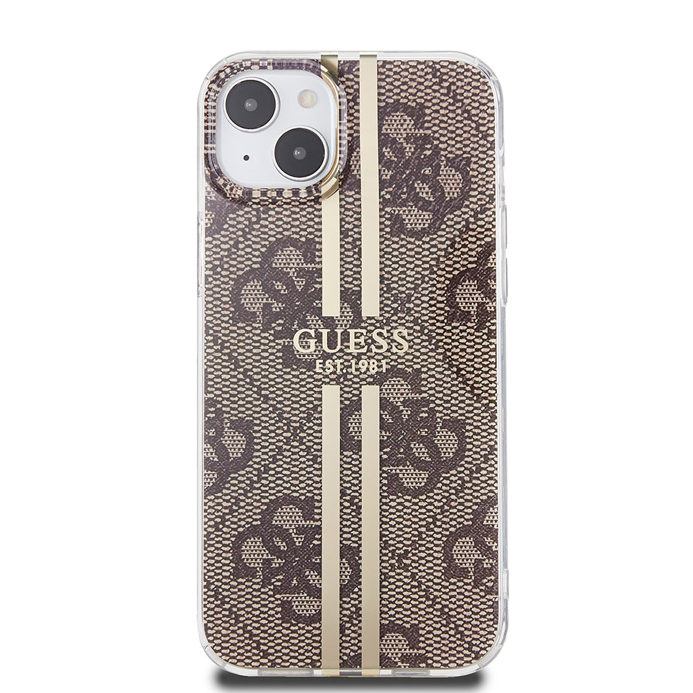 Hoes voor Apple iPhone 15 Plus, Guess, IML 4G Gold Stripe, Bruin