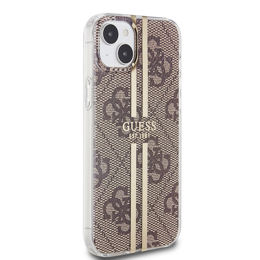 Hoes voor Apple iPhone 15 Plus, Guess, IML 4G Gold Stripe, Bruin