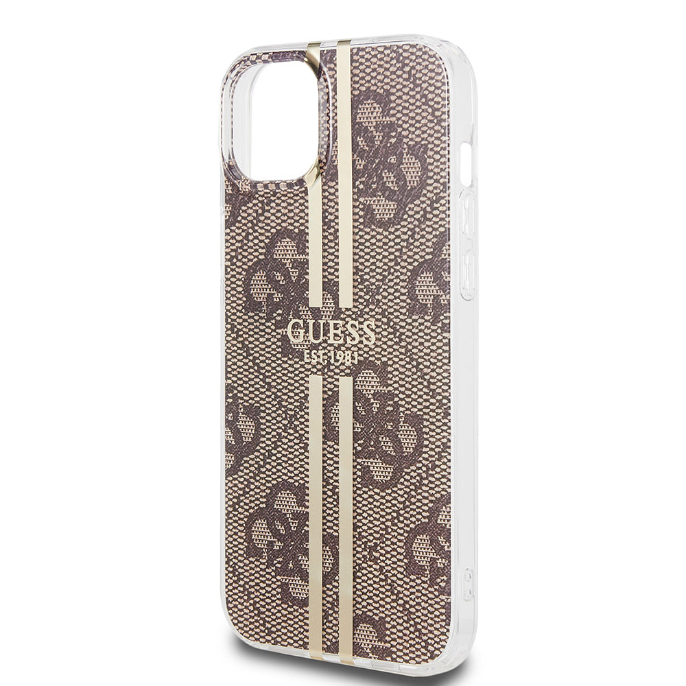 Hoes voor Apple iPhone 15 Plus, Guess, IML 4G Gold Stripe, Bruin