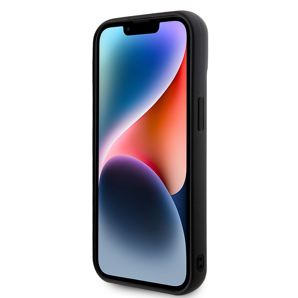 Housse pour Apple iPhone 15 Plus, Karl Lagerfeld, Logo Pailleté en Caoutchouc 3D, Noire