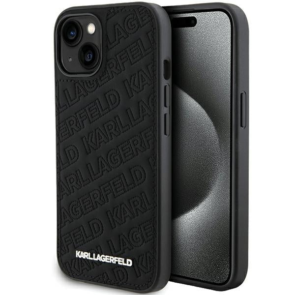 Hoes voor Apple iPhone 15 Plus, Karl Lagerfeld, Diagonaal Gestikt K Patroon, Zwart