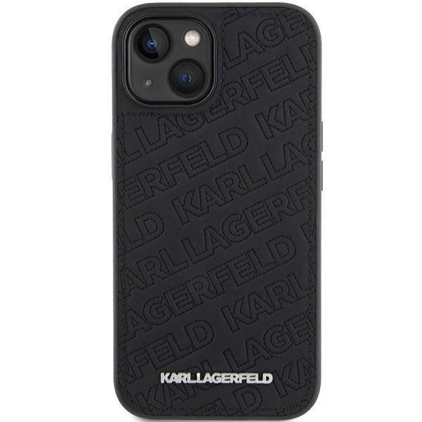 Hoes voor Apple iPhone 15 Plus, Karl Lagerfeld, Diagonaal Gestikt K Patroon, Zwart