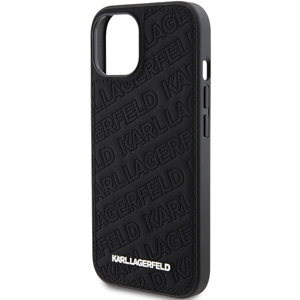 Hoes voor Apple iPhone 15 Plus, Karl Lagerfeld, Diagonaal Gestikt K Patroon, Zwart