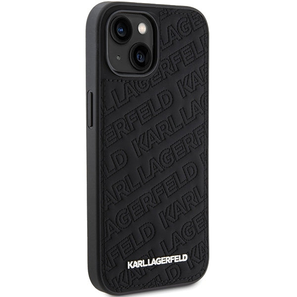 Hoes voor Apple iPhone 15 Plus, Karl Lagerfeld, Diagonaal Gestikt K Patroon, Zwart