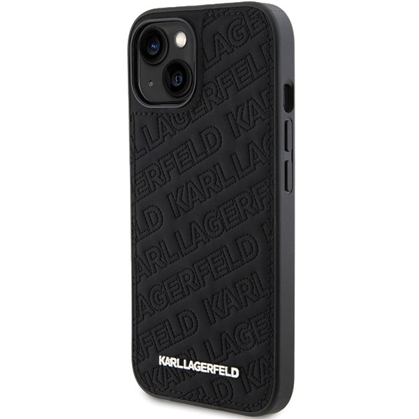 Hoes voor Apple iPhone 15 Plus, Karl Lagerfeld, Diagonaal Gestikt K Patroon, Zwart