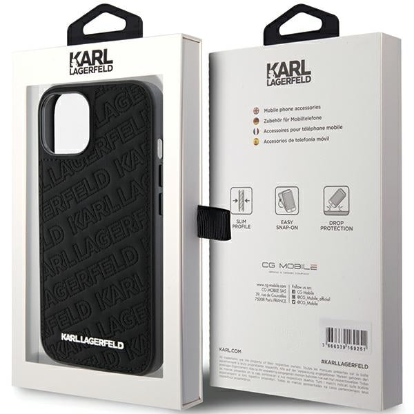 Hoes voor Apple iPhone 15 Plus, Karl Lagerfeld, Diagonaal Gestikt K Patroon, Zwart