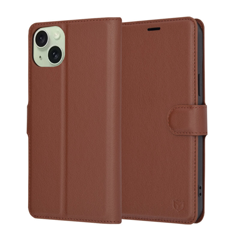 Coque pour Apple iPhone 15 Plus, Techsuit, Leather Folio, Marron