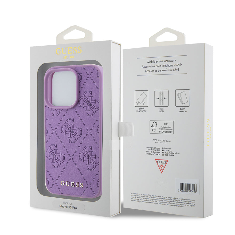Hoes voor Apple iPhone 15 Pro, Guess, 4G Gestempeld, Lichtpaars