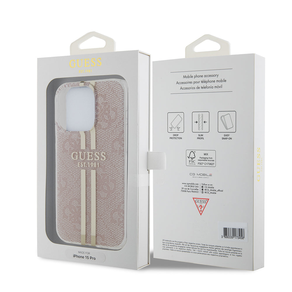 Hoes voor Apple iPhone 15 Pro, Guess, IML 4G Gold Stripe, Roze