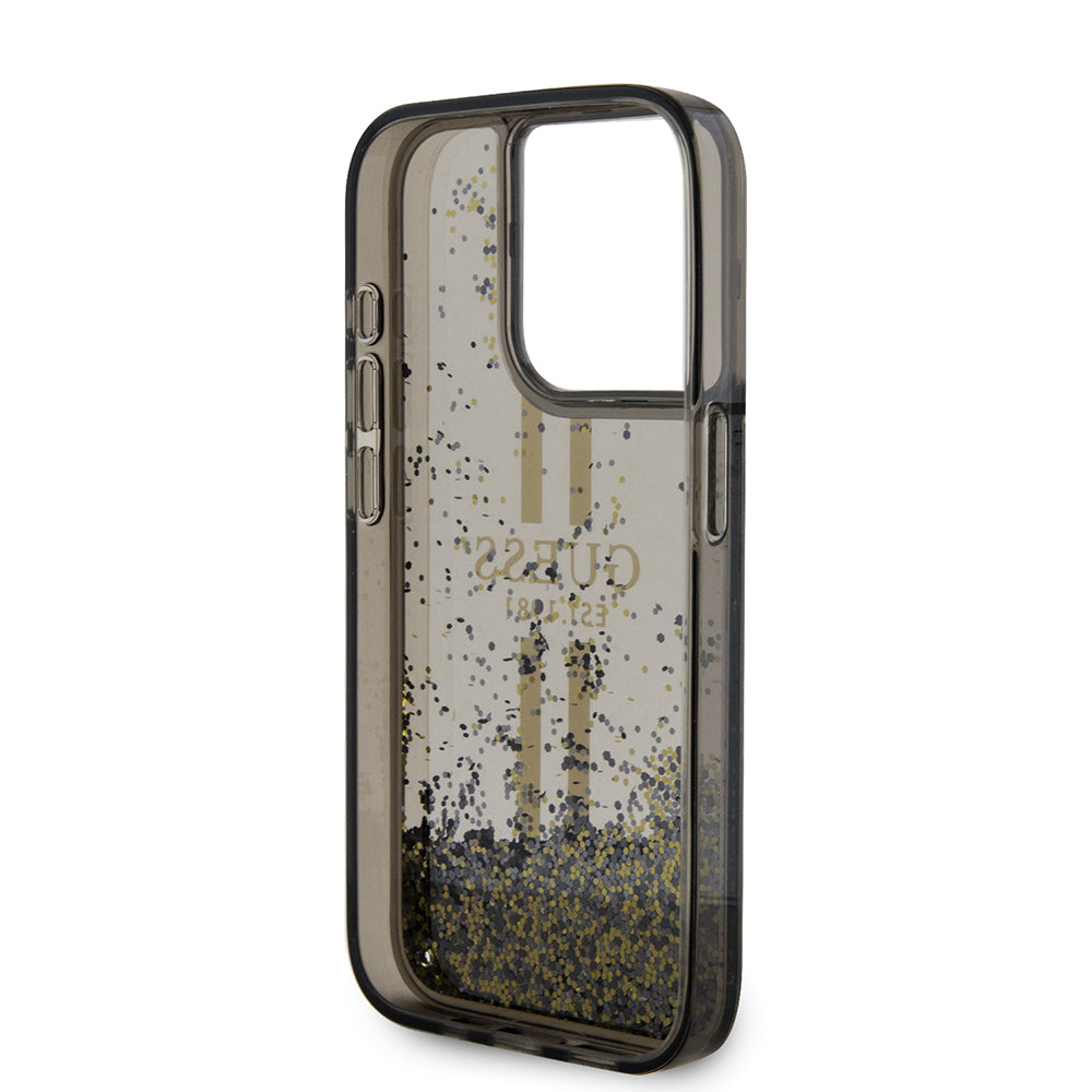 Étui pour Apple iPhone 15 Pro, Guess, Liquid Glitter Gold Stripe, Noir