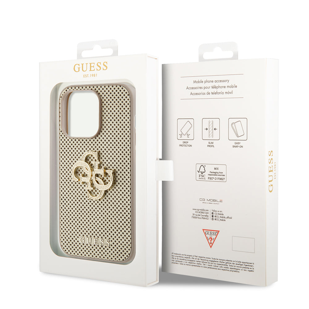 Hoes voor Apple iPhone 15 Pro, Guess, Perforated 4G, Goudkleurig