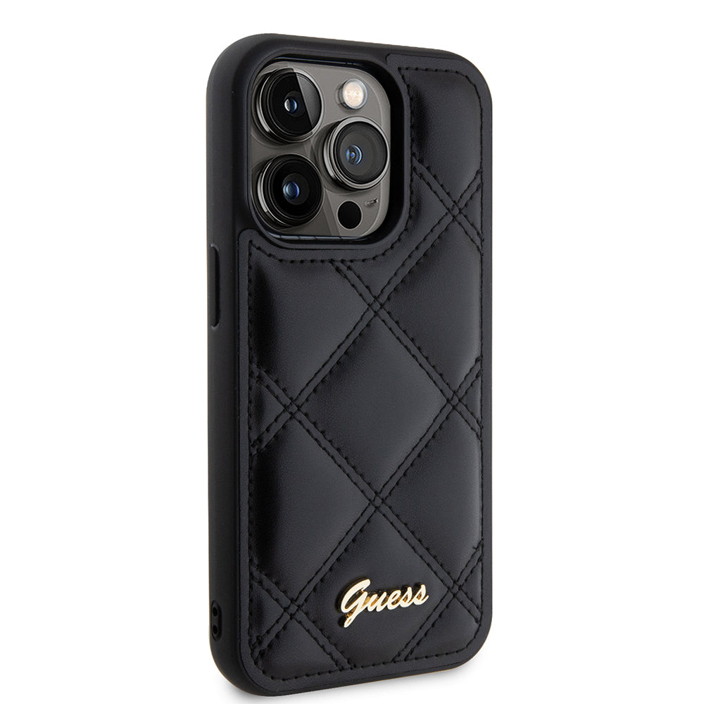 Hoes voor Apple iPhone 15 Pro, Guess, Quilted Metal Logo, Zwart