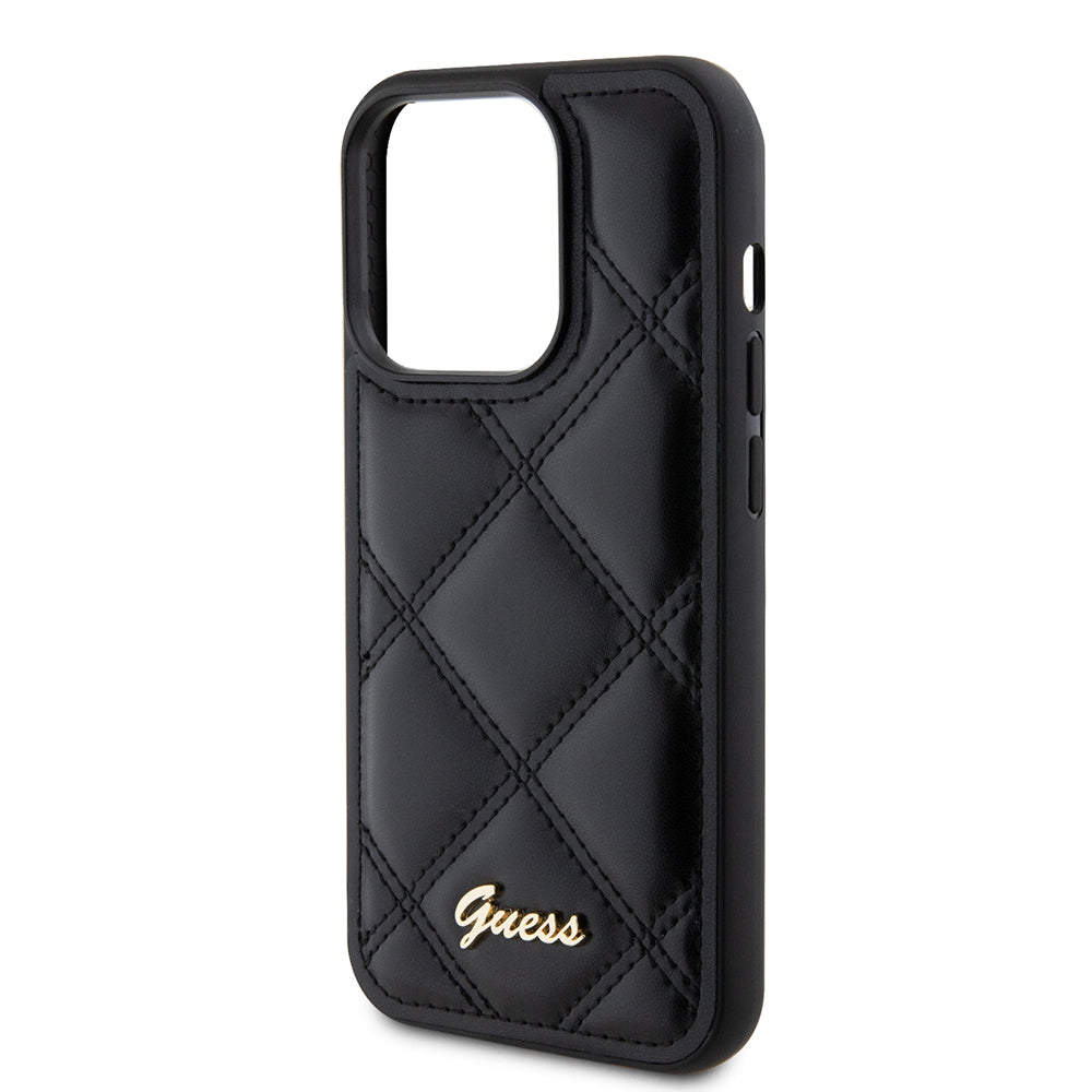 Hoes voor Apple iPhone 15 Pro, Guess, Quilted Metal Logo, Zwart