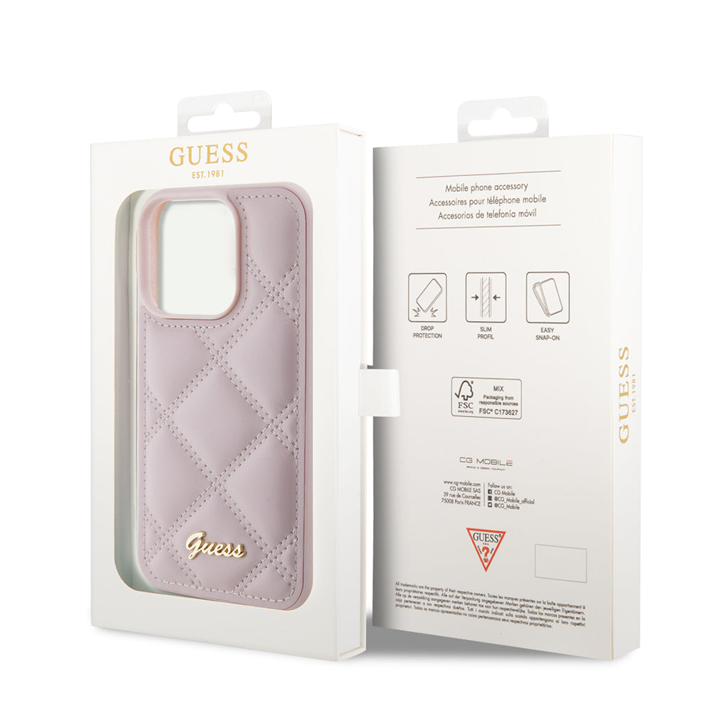 Hülle für Apple iPhone 15 Pro, Guess, Quilted Metal Logo, Rosa