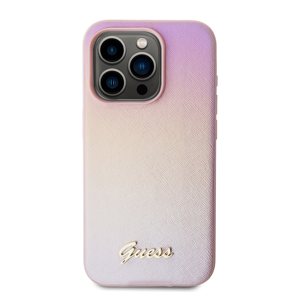 Hülle für Apple iPhone 15 Pro, Guess, Saffiano Iridescent Script, Rosa