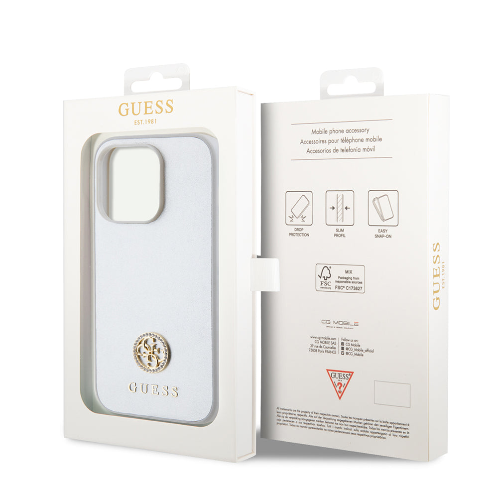 Hoes voor Apple iPhone 15 Pro, Guess, Strass Metal Logo, Zilverkleurig