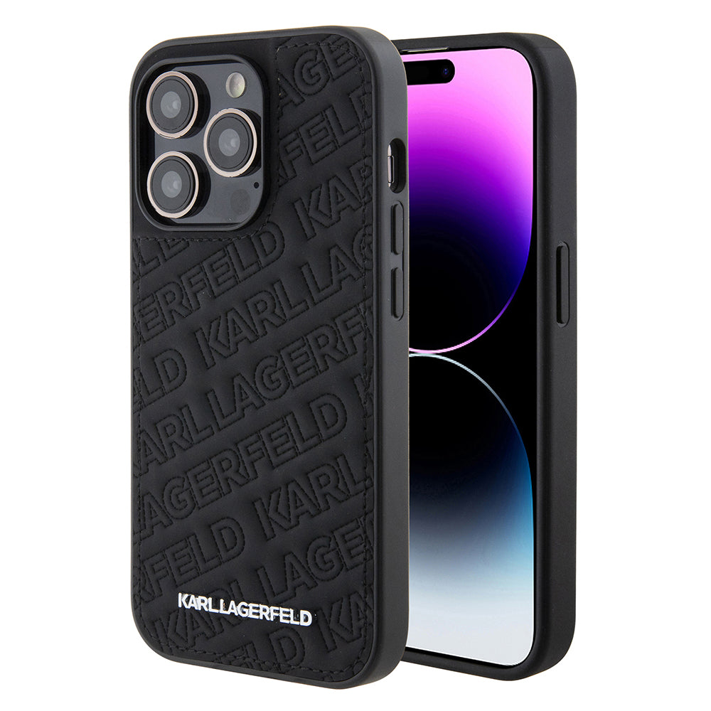Case for Apple iPhone 15 Pro, Karl Lagerfeld, Diagonal Quilted K Pattern, Black