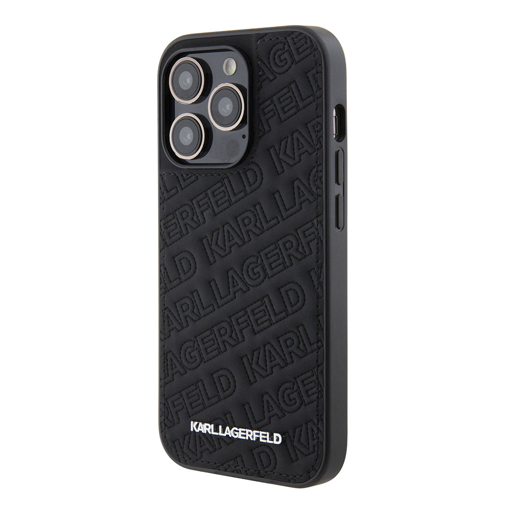 Case for Apple iPhone 15 Pro, Karl Lagerfeld, Diagonal Quilted K Pattern, Black