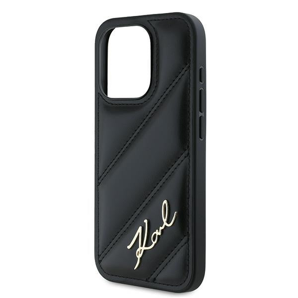 Hoes voor Apple iPhone 15 Pro, Karl Lagerfeld, Diagonal Quilted Script, Zwart