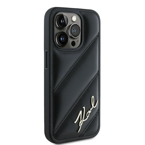 Hoes voor Apple iPhone 15 Pro, Karl Lagerfeld, Diagonal Quilted Script, Zwart
