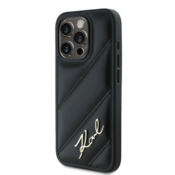 Hoes voor Apple iPhone 15 Pro, Karl Lagerfeld, Diagonal Quilted Script, Zwart