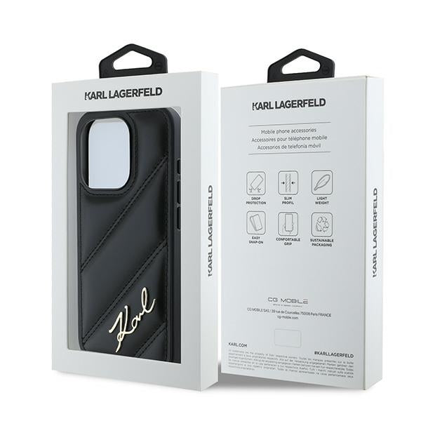 Hoes voor Apple iPhone 15 Pro, Karl Lagerfeld, Diagonal Quilted Script, Zwart