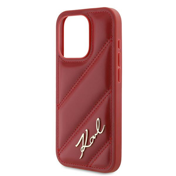 Hülle für Apple iPhone 15 Pro, Karl Lagerfeld, Diagonal Quilted Script, Rosa