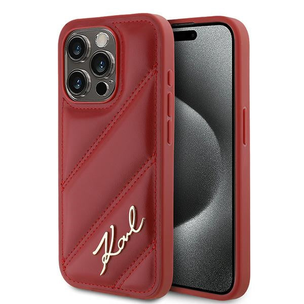 Hülle für Apple iPhone 15 Pro, Karl Lagerfeld, Diagonal Quilted Script, Rosa