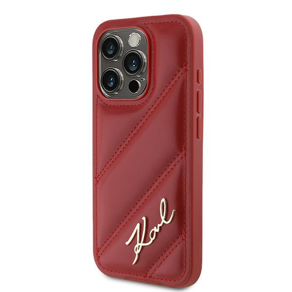 Hülle für Apple iPhone 15 Pro, Karl Lagerfeld, Diagonal Quilted Script, Rosa
