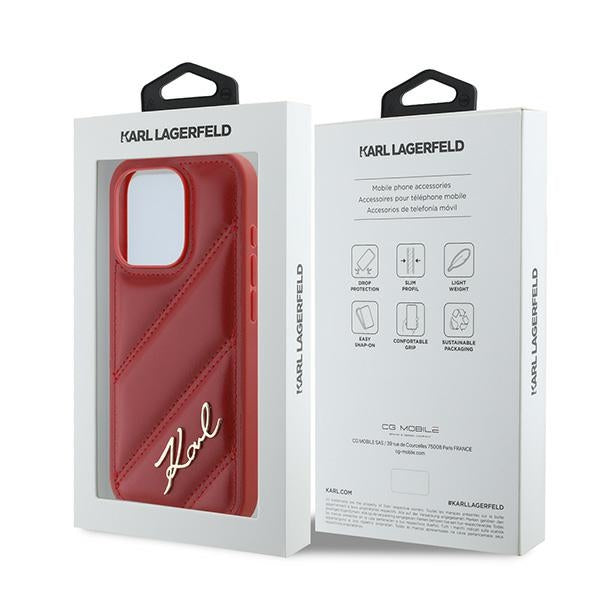 Hülle für Apple iPhone 15 Pro, Karl Lagerfeld, Diagonal Quilted Script, Rosa