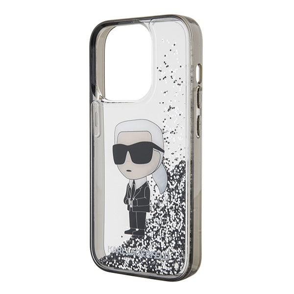 Hoes voor Apple iPhone 15 Pro, Karl Lagerfeld, Liquid Glitter Ikonik Karl, Transparant