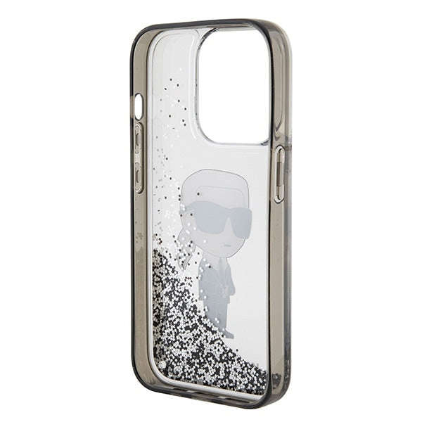 Hoes voor Apple iPhone 15 Pro, Karl Lagerfeld, Liquid Glitter Ikonik Karl, Transparant