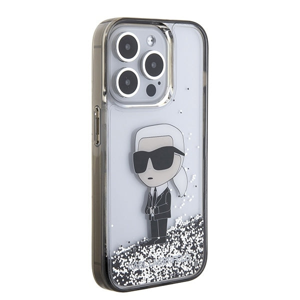 Hoes voor Apple iPhone 15 Pro, Karl Lagerfeld, Liquid Glitter Ikonik Karl, Transparant