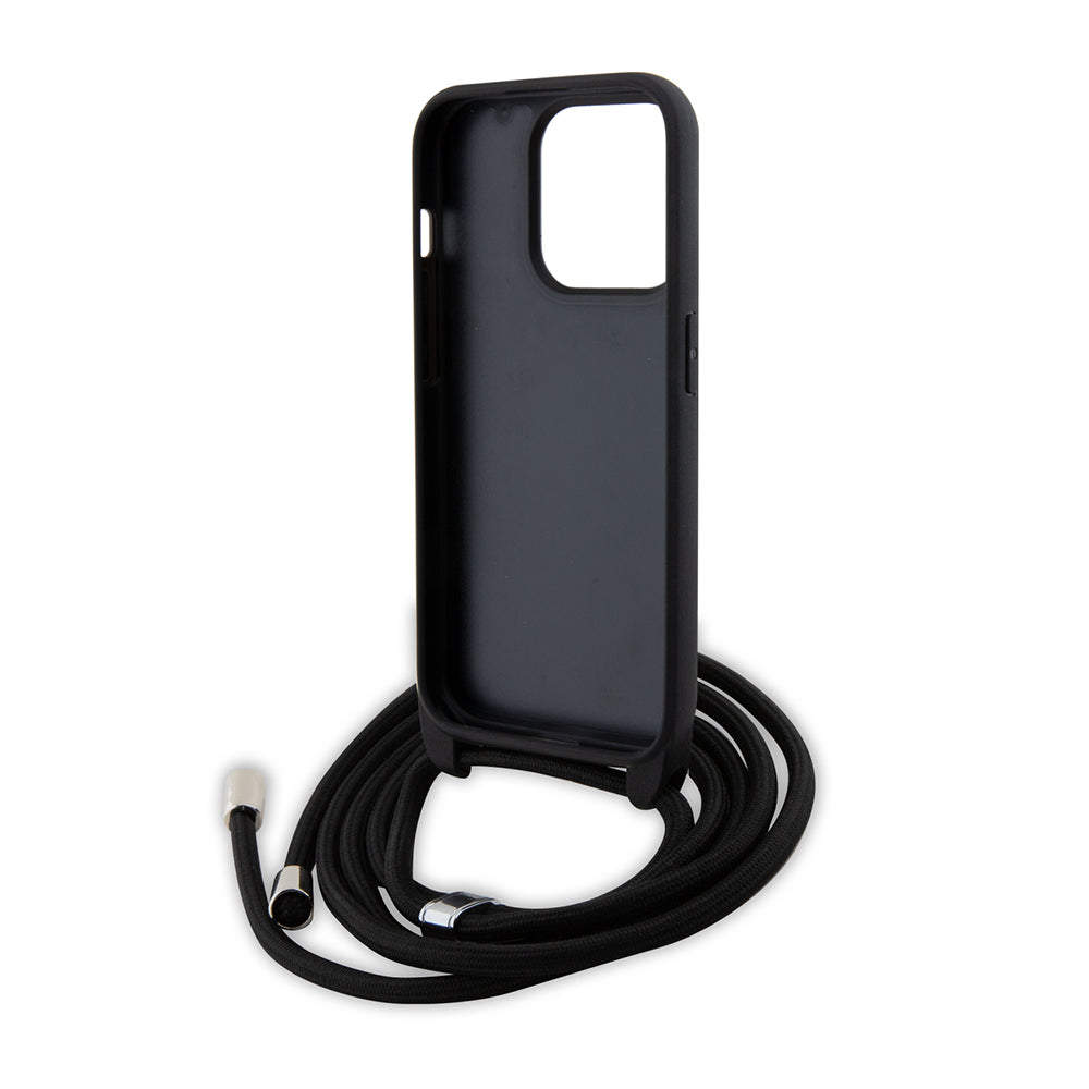 Hoes voor Apple iPhone 15 Pro, Karl Lagerfeld, Saffiano Crossbody Metal Pin Karl & Choupette, Zwart
