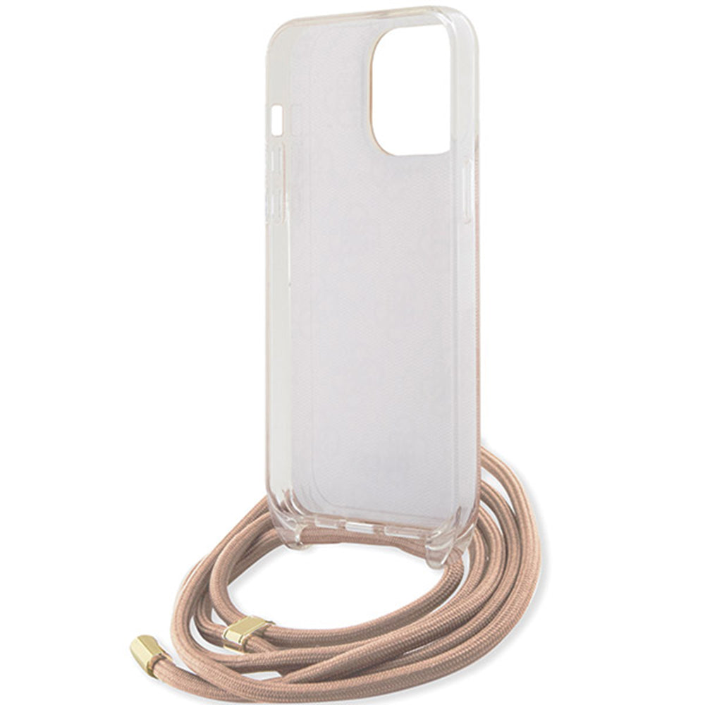 Étui pour Apple iPhone 15 Pro Max, Guess, Crossbody Cord 4G Print, Rose