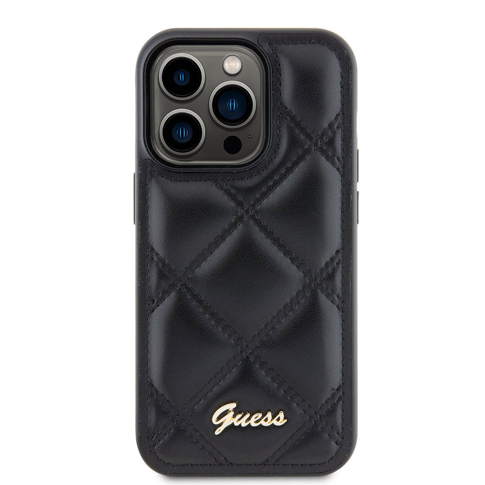 Hoes voor Apple iPhone 15 Pro Max, Guess, Quilted Metal Logo, Zwart