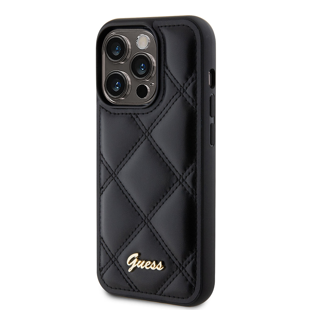 Hoes voor Apple iPhone 15 Pro Max, Guess, Quilted Metal Logo, Zwart