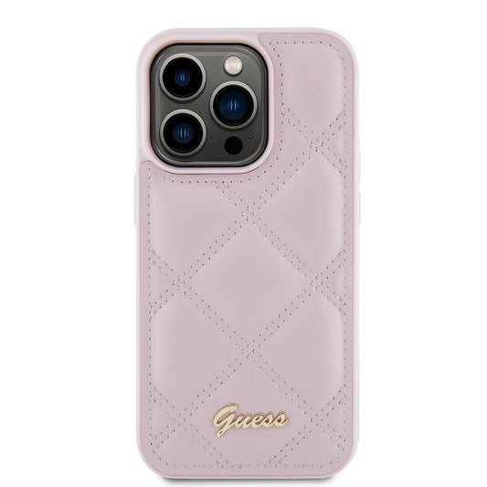 Étui pour Apple iPhone 15 Pro Max, Guess, Logo Métallique Matelassé, Rose