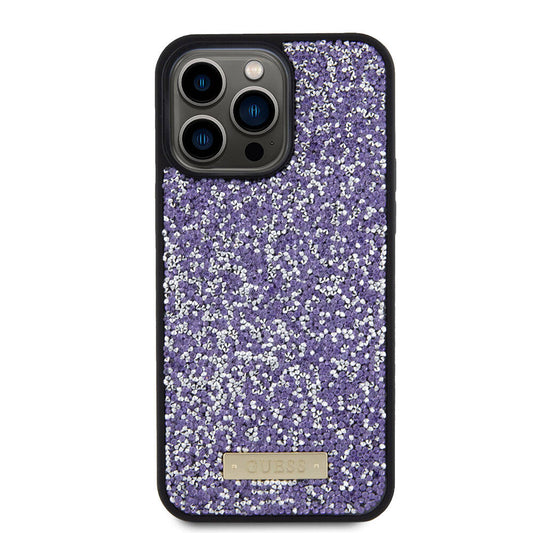 Étui pour Apple iPhone 15 Pro Max, Guess, Logo Métallique Strass, Mauve