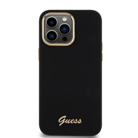 Étui pour Apple iPhone 15 Pro Max, Guess, Script Metal Logo & Frame, Noir
