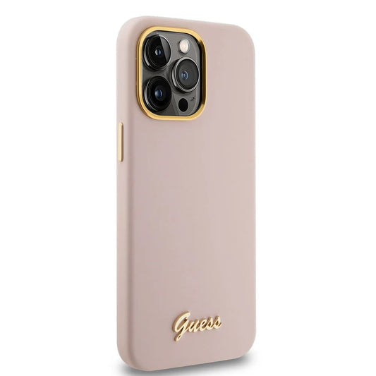 Étui pour Apple iPhone 15 Pro Max, Guess, Script Metal Logo & Frame, Rose Clair