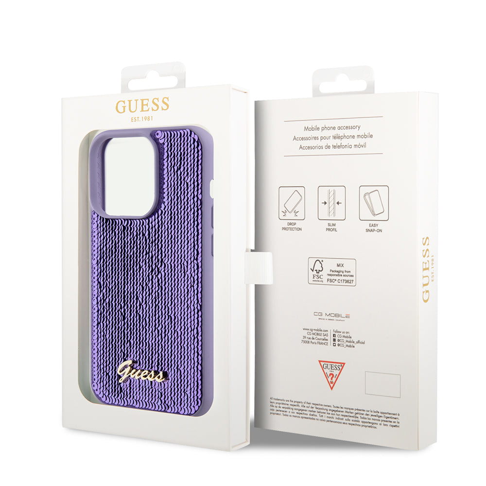 Hoes voor Apple iPhone 15 Pro Max, Guess, Sequin Script Metal, Paars