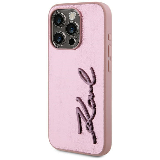Hülle für Apple iPhone 15 Pro Max, Karl Lagerfeld, Metal Signature, Rosa