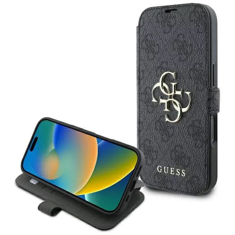 Hoes voor Apple iPhone 16, Guess, 4G Book, Zwart