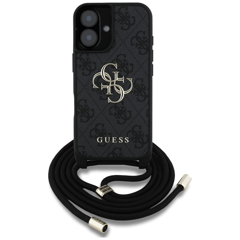 Hoes voor Apple iPhone 16, Guess, 4G CBDY Big Logo met Koordriem, Zwart
