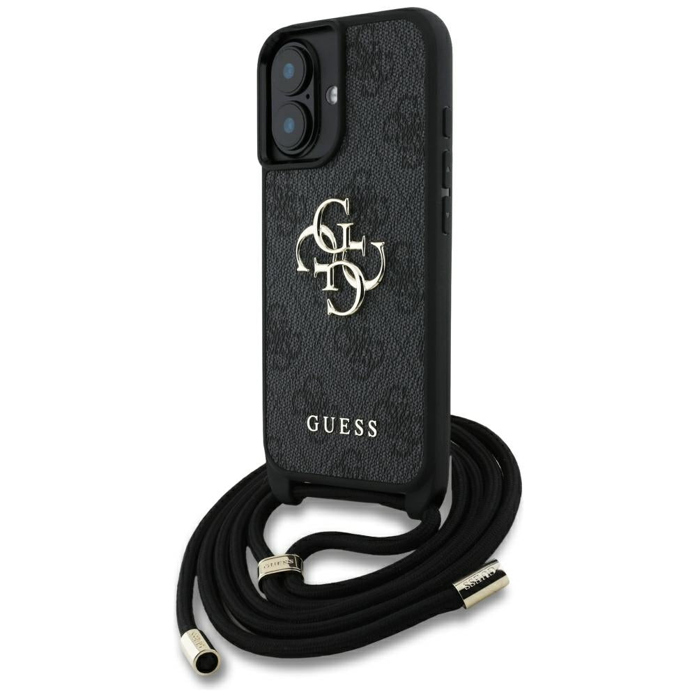 Hoes voor Apple iPhone 16, Guess, 4G CBDY Big Logo met Koordriem, Zwart