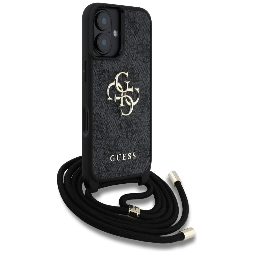 Hoes voor Apple iPhone 16, Guess, 4G CBDY Big Logo met Koordriem, Zwart