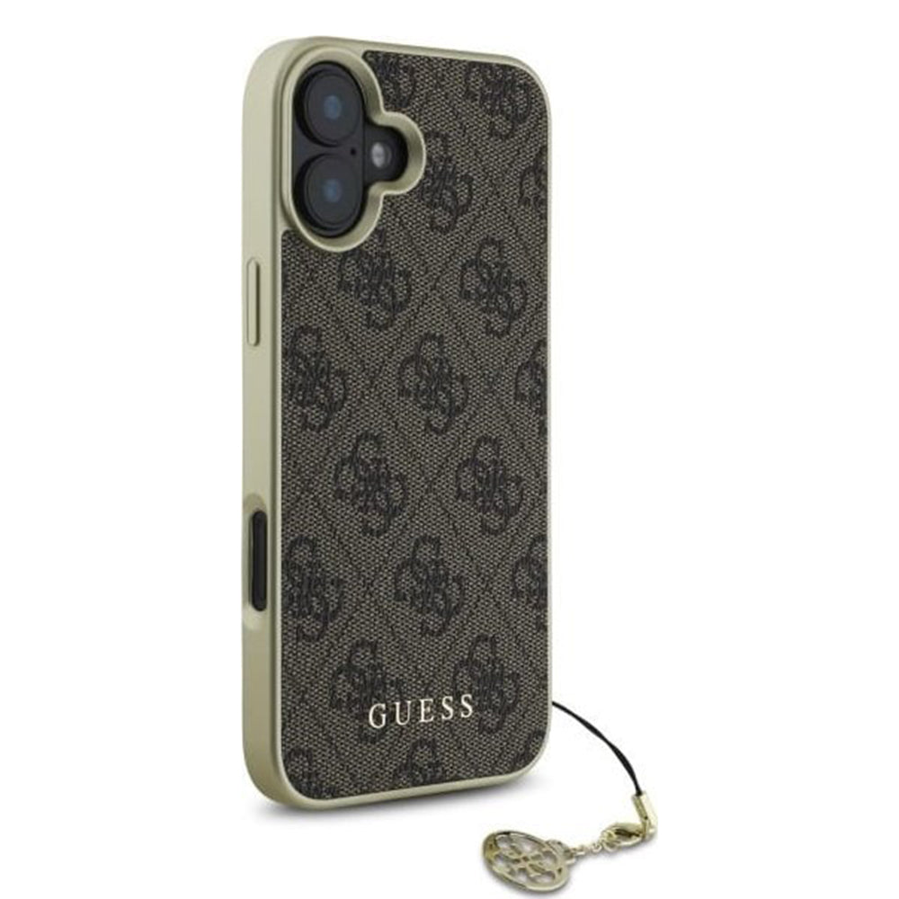 Étui pour Apple iPhone 16, Guess, 4G Charm, Marron