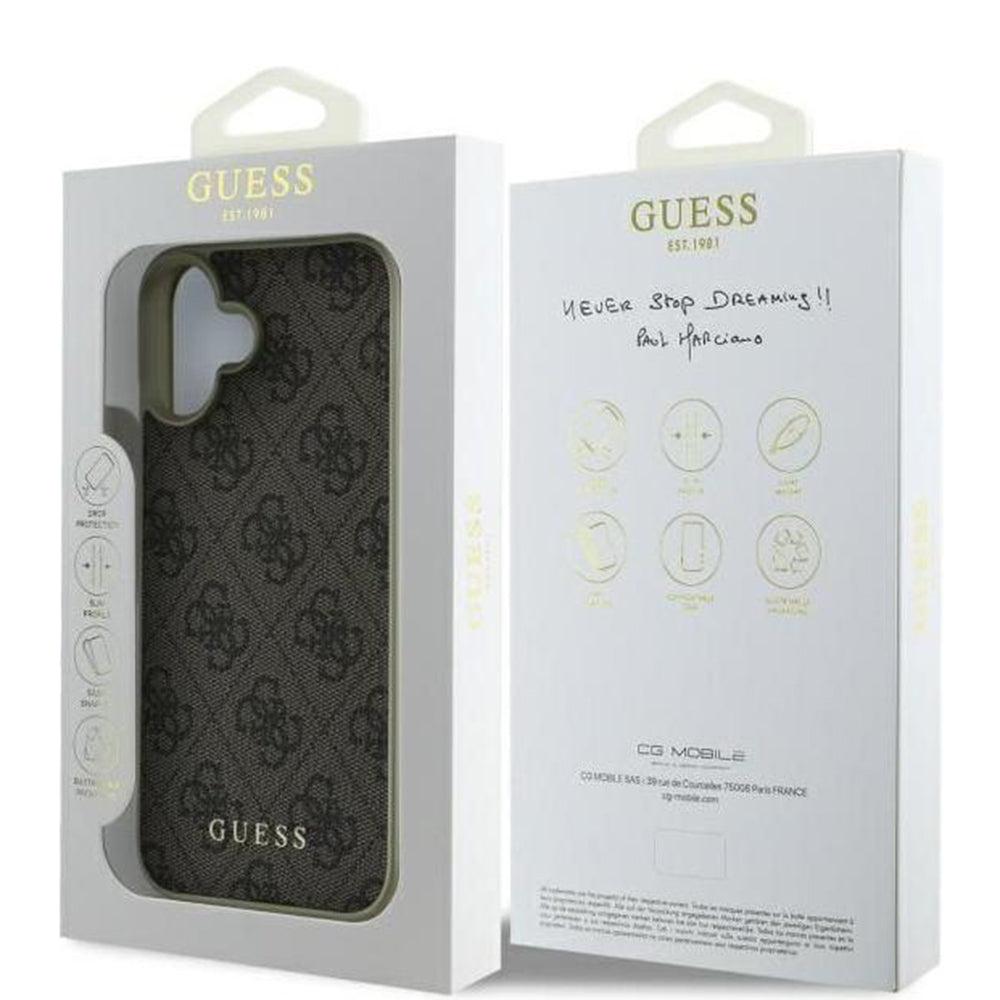 Étui pour Apple iPhone 16, Guess, 4G Charm, Marron