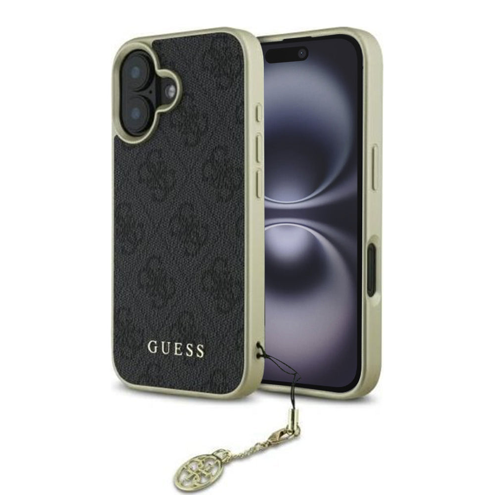 Hülle für Apple iPhone 16, Guess, 4G Charm, Schwarz